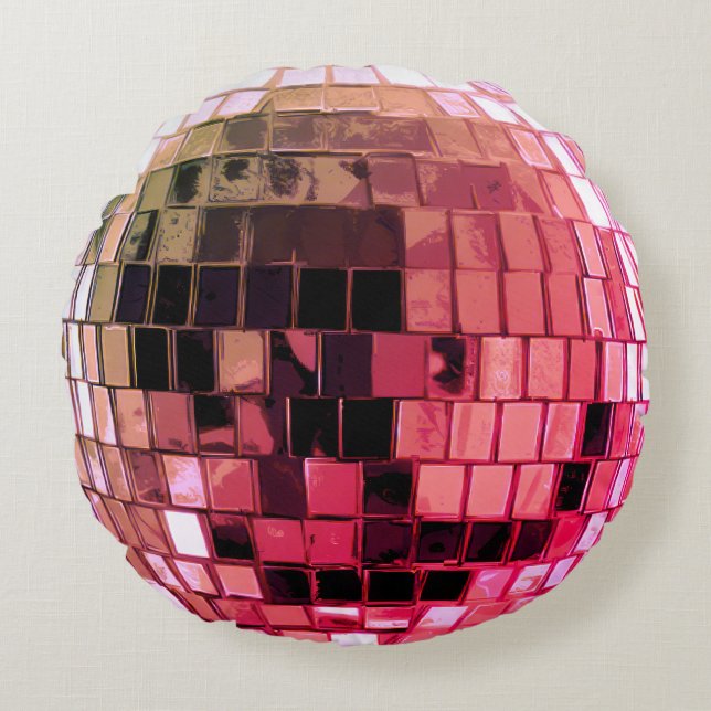 Dark Pink Disco Disco Ball Round Pillow (Front)