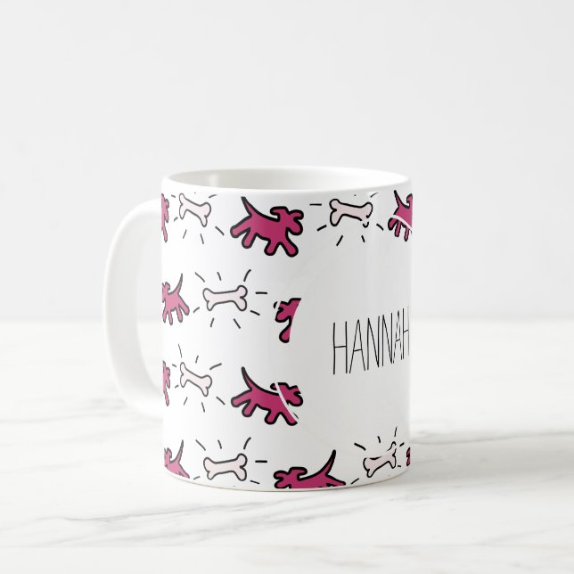 Dark Pink Dog Bone Graffiti Style Personalized Mug (Front Left)
