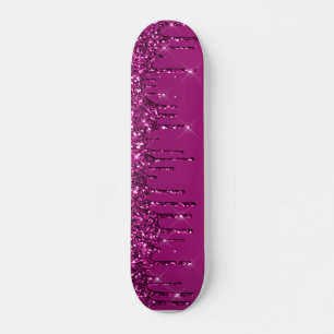 Dark Pink Dripping Glitter Skateboard