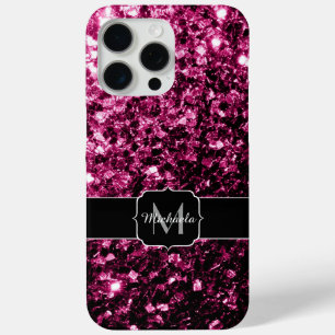 Dark pink faux glitter sparkles Monogram iPhone 15 Pro Max Case