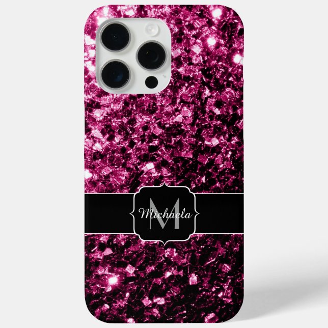 Dark pink faux glitter sparkles Monogram Case-Mate iPhone Case (Back)