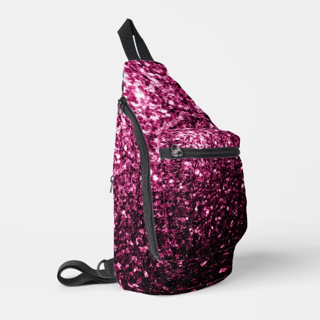 Dark pink faux glitter sparkles sling bag (Left Corner)