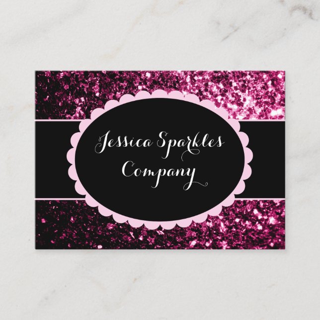 Dark Pink faux shiny glitter sparkle black elipse  Business Card (Front)