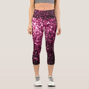 Dark Pink faux shiny glitter sparkles Capri Leggings