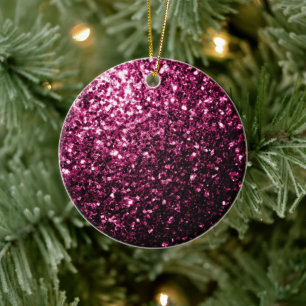 Dark Pink faux shiny glitter sparkles Ceramic Ornament