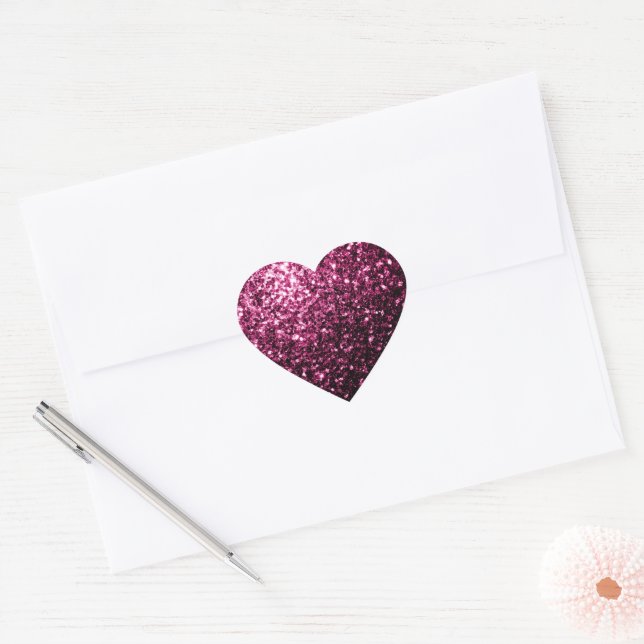 Dark Pink faux shiny glitter sparkles Heart Sticker (Envelope)
