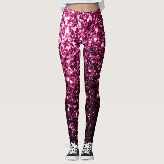 Dark Pink faux shiny glitter sparkles Leggings (Front)