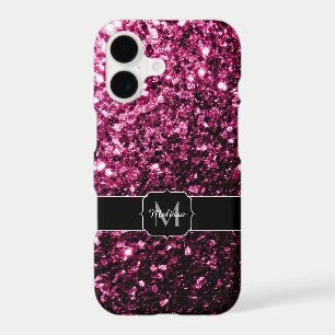 Dark Pink faux shiny glitter sparkles Monogram