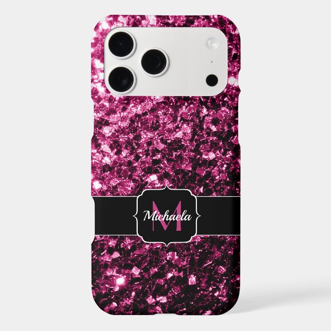 Dark Pink faux shiny glitter sparkles Monogram (Back)