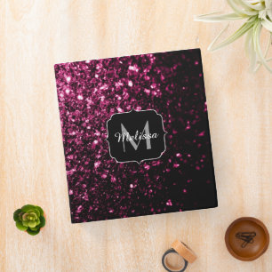 Dark Pink faux shiny glitter sparkles Monogram Binder
