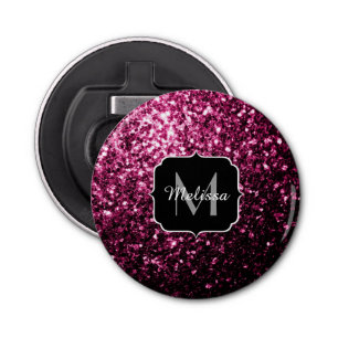 Dark Pink faux shiny glitter sparkles Monogram Bottle Opener