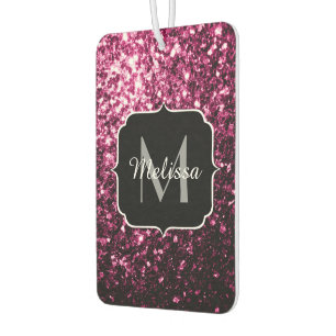 Dark Pink faux shiny glitter sparkles Monogram Car Air Freshener