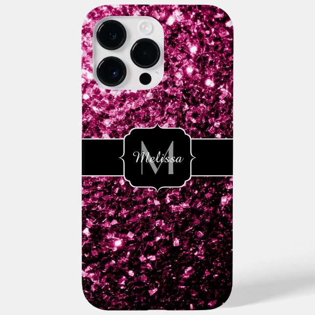 Dark Pink faux shiny glitter sparkles Monogram Case-Mate iPhone Case (Back)