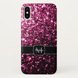 Dark Pink faux shiny glitter sparkles Monogram Case-Mate iPhone Case