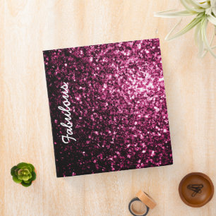 Dark Pink faux shiny glitter sparkles Personalize Binder