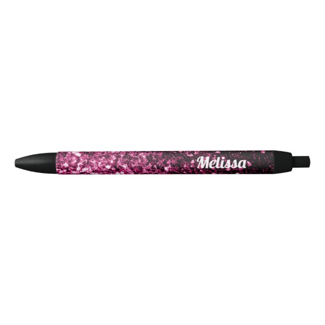  Dark Pink faux shiny glitter sparkles Personalize Black Ink Pen (Front)