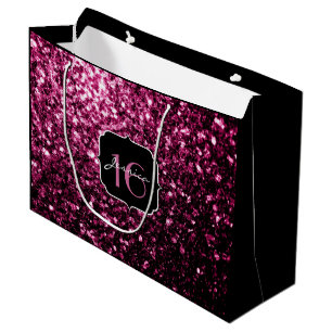 Dark Pink faux shiny glitter sparkles Sweet 16 Large Gift Bag