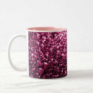 Dark Pink faux shiny glitter sparkles Two-Tone Coffee Mug