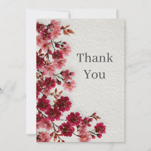 Dark Pink Floral Faux Texture Thank You Card