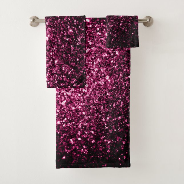 Dark Pink glitter sparkles Bath Towel Set (Insitu)