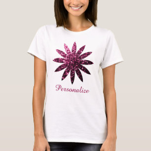 Dark Pink glitter sparkles flower Personalize T-Shirt
