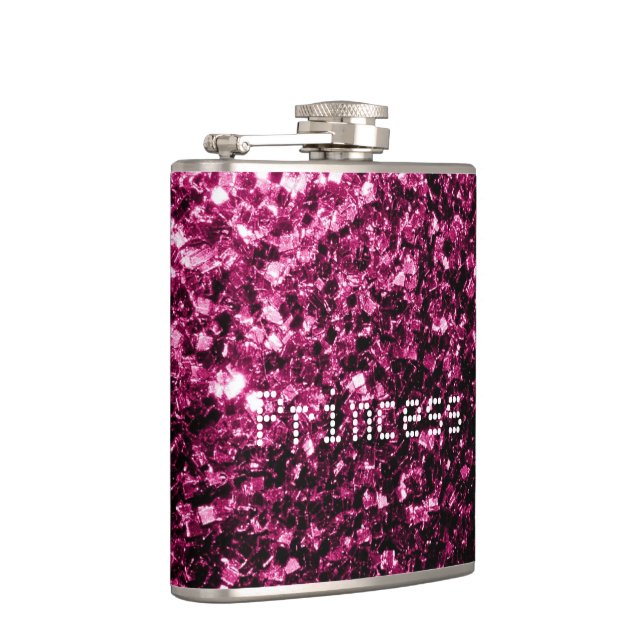 Dark Pink glitter sparkles Princess Personalize Hip Flask (Right)