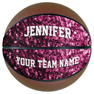Dark pink glitter sparkles Your name Team Basketball