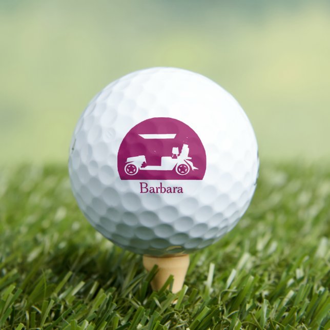 Dark Pink Golf Cart with Clubs Unique First Name   Golf Balls (Insitu Tee)