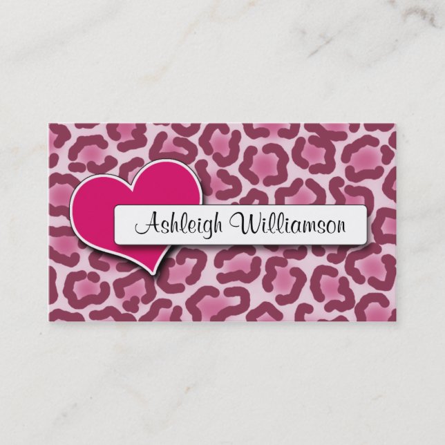 Dark Pink Heart Leopard Print Appointment Cards (Front)