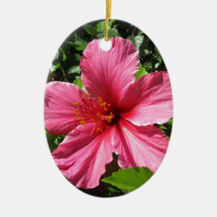 Dark Pink Hibiscus Ceramic Ornament