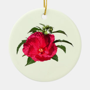 Dark Pink Hibiscus Ceramic Ornament