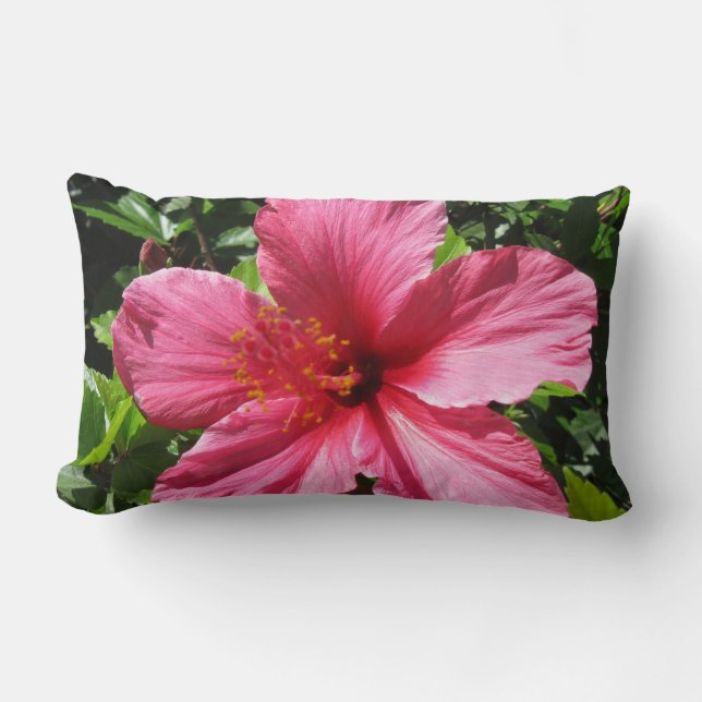 Dark Pink Hibiscus Lumbar Pillow (Front)