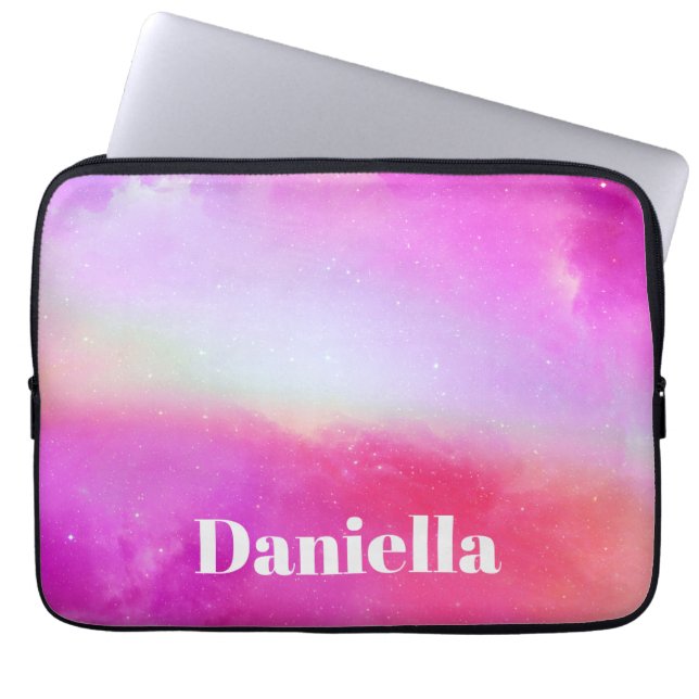 Dark Pink Holographic Sky with Custom Name Laptop Sleeve (Front)