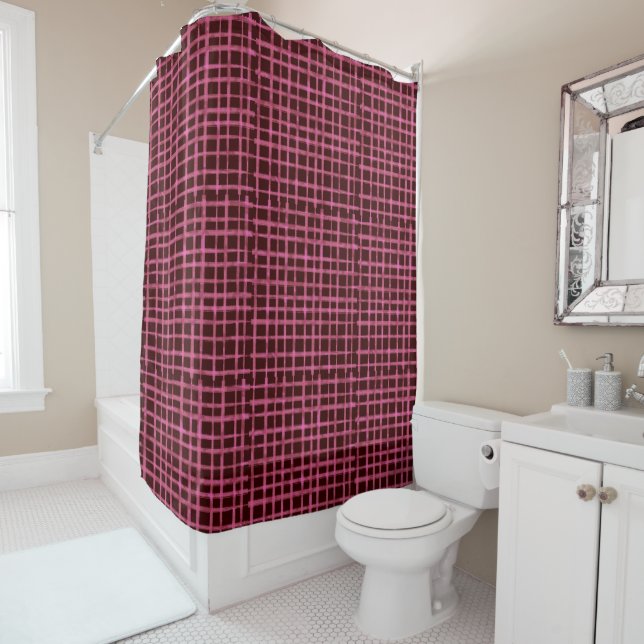 Dark Pink Lattice Pattern Shower Curtain (In Situ)