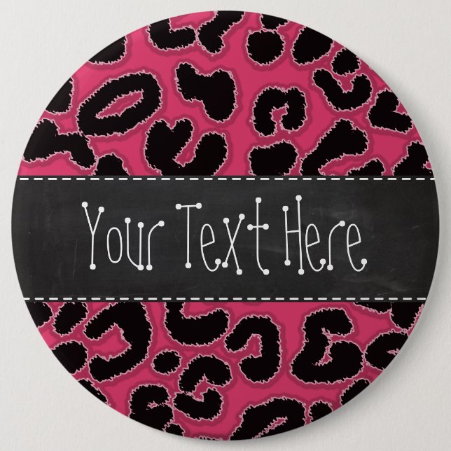 Dark Pink Leopard Animal Print; Chalk look 6 Inch Round Button (Front)