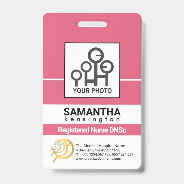 Dark Pink Line Column Staff Nurse Photo ID Badge (Front)