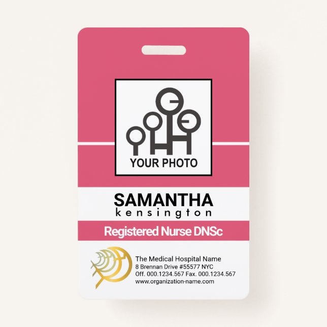 Dark Pink Line Column Staff Nurse Photo ID Badge (Front)