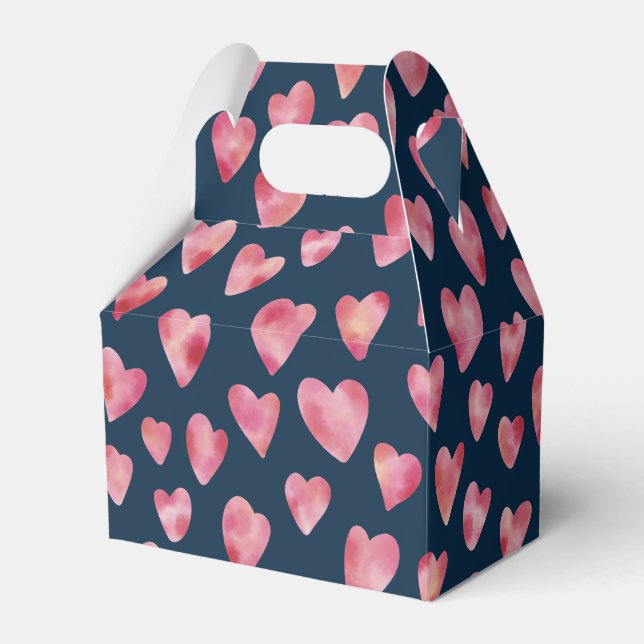 Dark Pink Love Heart pattern Favor Box (Front Side)