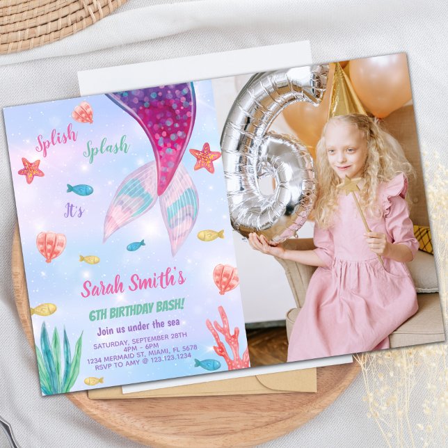 Dark Pink on Top Mermaid Birthday Invitation (Dark Pink on top mermaid Birthday Invitation photo)