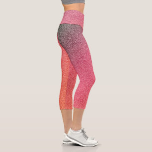 Dark-Pink-Orange Gradient Glitters Capri Leggings