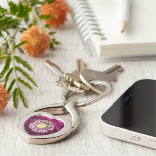 Dark Pink Oriental Poppy Floral Keychain