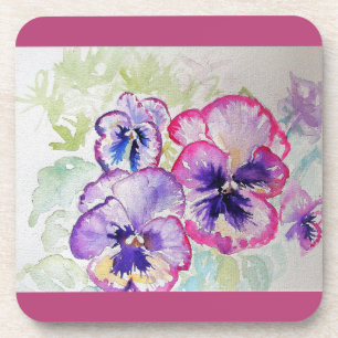 Dark Pink Pansy Watercolour Flower floral Coasters