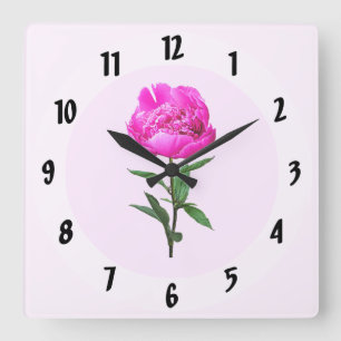 Dark Pink Peony Square Wall Clock