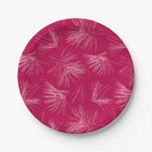 Dark Pink Pine Tree Needles Paper Plate