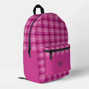 Dark Pink Plaid Checks Personalized Monogram Printed Backpack