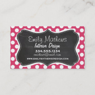 Dark Pink Polka Dots; Retro Chalkboard look Business Card