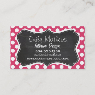 Dark Pink Polka Dots; Retro Chalkboard look Business Card