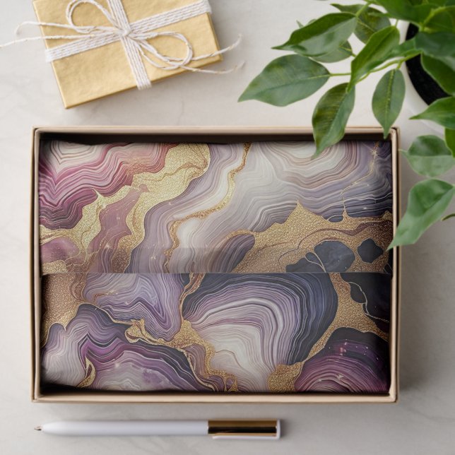 Dark Pink Purple Gold Marble Tissue Paper (Gift)