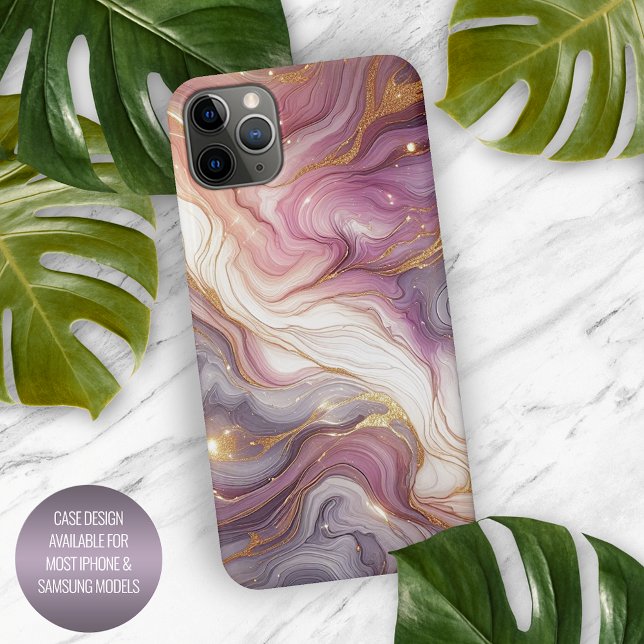 Dark Pink Purple Gold White Marble Art Pattern iPhone Case (Creator Uploaded)