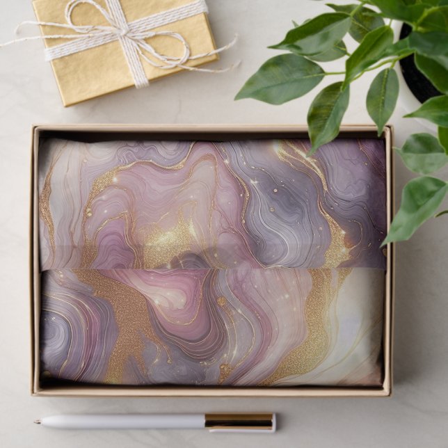 Dark Pink Purple Gold White Marble Art Pattern Tissue Paper (Gift)